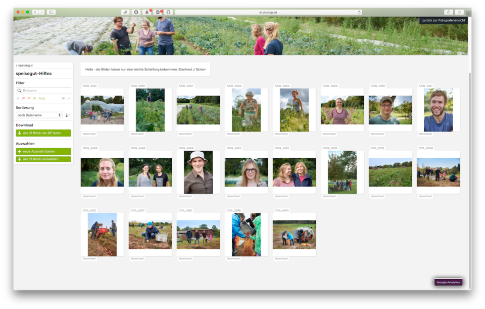 Finale Bildauswahl für die Redaktion. 21 Fotos von rund 600 bekommt die Redaktion