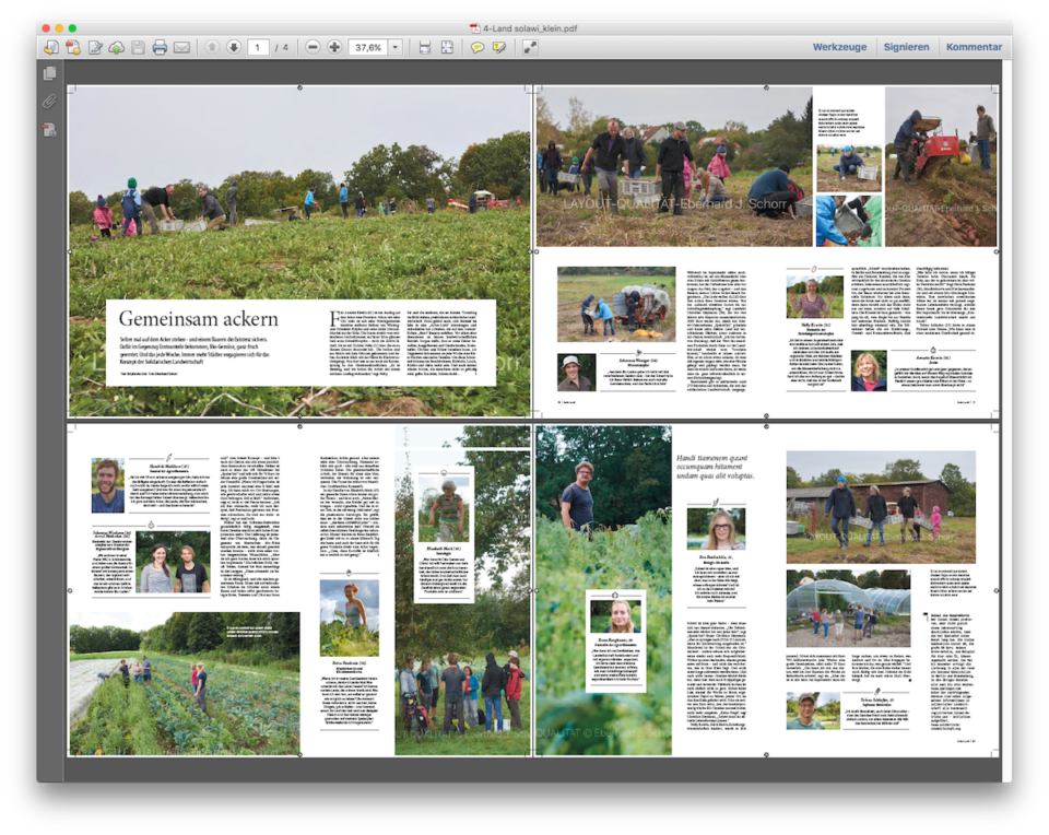 Doppelseite eines Artikels zum Thema Solidarische Landwirtschaft im Magazin Aufsland